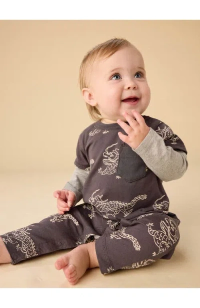 Tea Collection Layered Button-up Baby Romper In Black