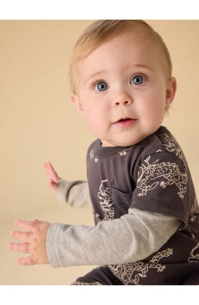 Tea Collection Layered Button-up Baby Romper In Black