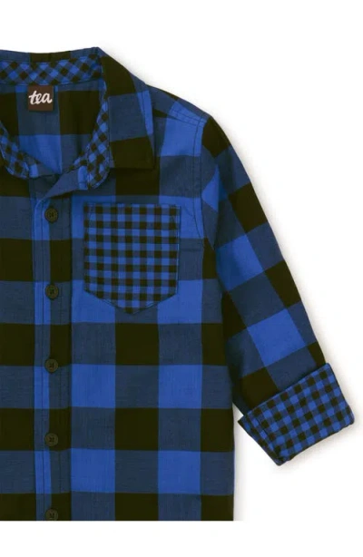 Tea Collection Double Weave Plaid Button Up In Blue
