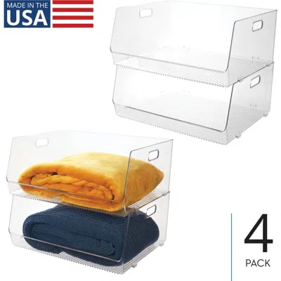Idesign Stackable Open-front Bin With Handles, Set Of 4, Clear, Made In Transparent