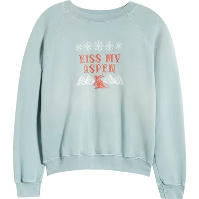 Daydreamer Kiss My Shrunken Cotton Blend Fleece Sweatshirt In Blue