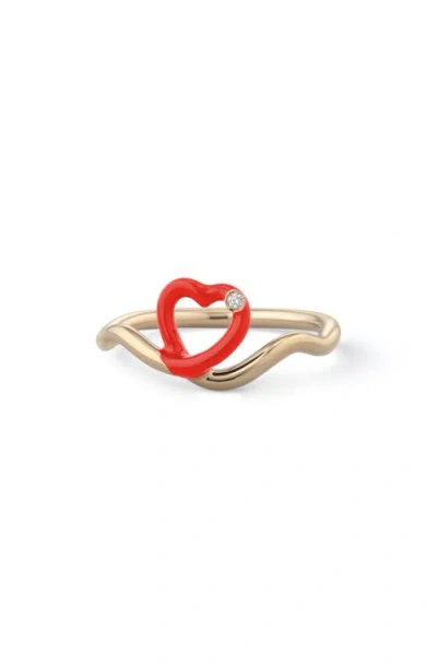 Bea Bongiasca Enamel & Diamond Heart Ring In Gold