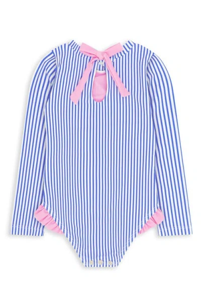 Feather 4 Arrow Kids' Stripe Ruffle Long Sleeve Upf 50+ One-piece Rashguard Swimsuit In Blue