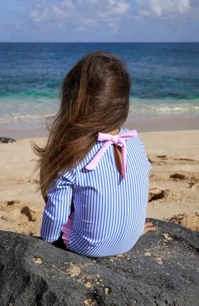 Feather 4 Arrow Kids' Stripe Ruffle Long Sleeve Upf 50+ One-piece Rashguard Swimsuit In Blue