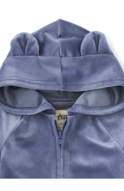 Tea Collection Bear Ears Velour Baby Hoodie In Blue