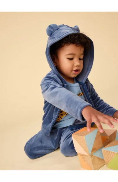 Tea Collection Bear Ears Velour Baby Hoodie In Blue