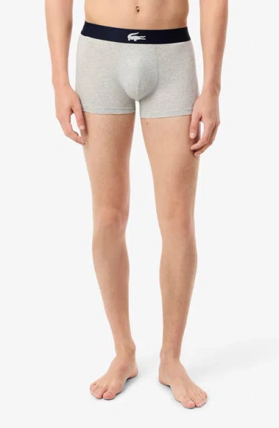 Lacoste Core Graphics Assorted 3-pack Stretch Cotton Boxer Briefs In Blue