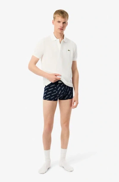 Lacoste Core Graphics Assorted 3-pack Stretch Cotton Boxer Briefs In Blue
