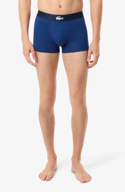 Lacoste Core Graphics Assorted 3-pack Stretch Cotton Boxer Briefs In Blue