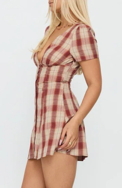 Princess Polly Twist Of Fate Plaid Button Front Minidress In Burgundy