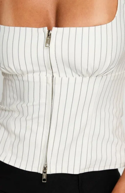 Princess Polly Santa Cruz Pinstripe Fitted Zip Top In White