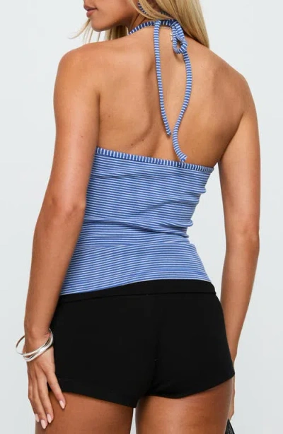 Princess Polly Ezekiel Stripe U-neck Halter Top In Blue