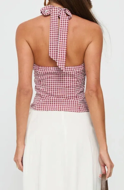 Princess Polly Isolda Gingham Button-up Halter Top In Red
