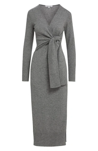 Veronica Beard Salomez Tie Waist Long Sleeve Maxi Sweater Dress In Gray