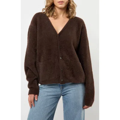 Viens Avec Moi Faux Fur Button-up Cardigan In Brown
