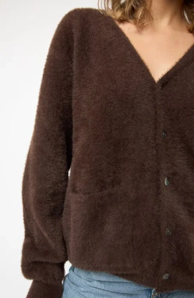 Viens Avec Moi Faux Fur Button-up Cardigan In Brown