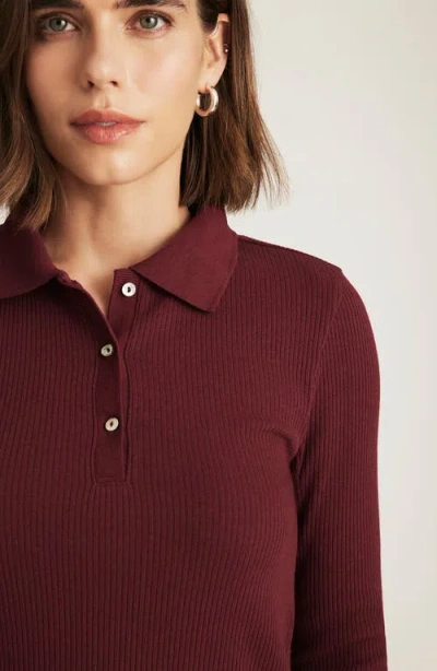 Mavi Jeans Long Sleeve Rib Polo Sweater In Burgundy