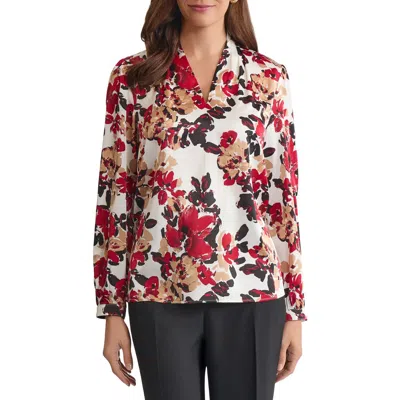 Kasper Floral Print Pleated Shoulder Top In Multi