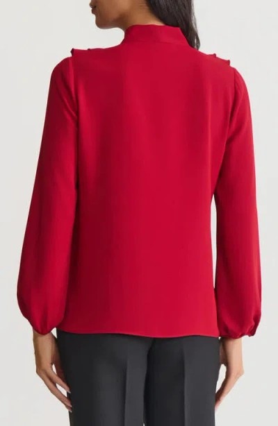 Kasper Ruffle Trim Tie Front Crepe Top In Red