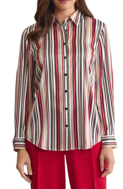 Kasper Stripe Button-up Shirt In Brown