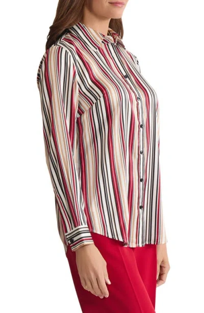 Kasper Stripe Button-up Shirt In Brown