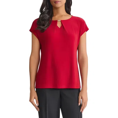 Kasper Hardware Keyhole Cap Sleeve Top In Red