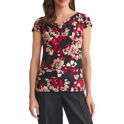 Kasper Cowl Neck Cap Sleeve Top In Multi