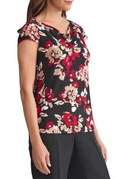 Kasper Cowl Neck Cap Sleeve Top In Multi