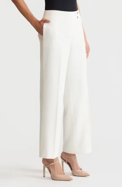 Kasper Flat Front Wide Leg Pants In White