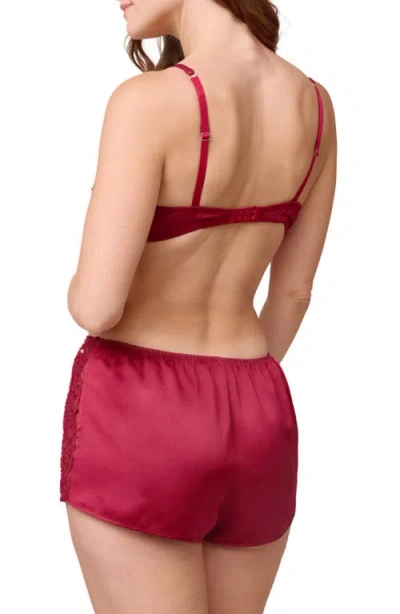 Rya Collection Radiant Sequin Chantilly Lace, Chiffon & Charmeuse Bralette & Shorts Pajamas In Red