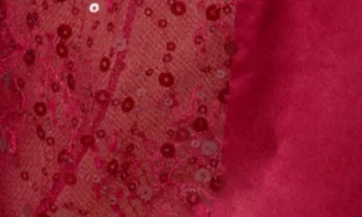 Rya Collection Radiant Sequin Chantilly Lace, Chiffon & Charmeuse Bralette & Shorts Pajamas In Red