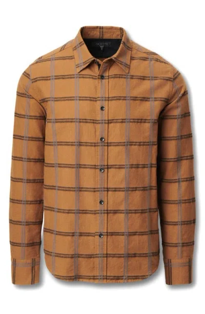 Rag & Bone Tomlin Plaid Brushed Oxford Button-up Shirt In Brown