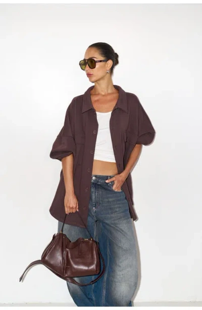 Gottex Beach Life Cozy Coast Airport Button Up Shacket In Brown