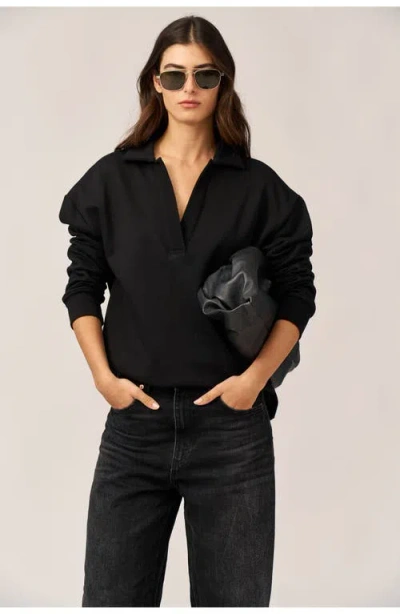 Gottex Beach Life Cozy Coast Airport Collared V Neck Sweatshirt In Black