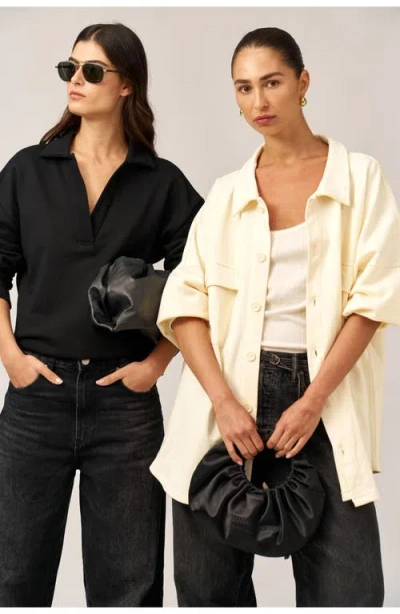 Gottex Beach Life Cozy Coast Airport Collared V Neck Sweatshirt In Black