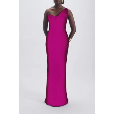 Amsale One Shoulder Draped Gown In Purple