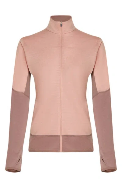 Icebreaker Lyocell & Merino Blend 300 Realfleece Descender Zip Mock Neck Top In Pink