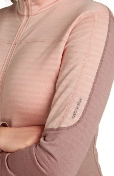 Icebreaker Lyocell & Merino Blend 300 Realfleece Descender Zip Mock Neck Top In Pink