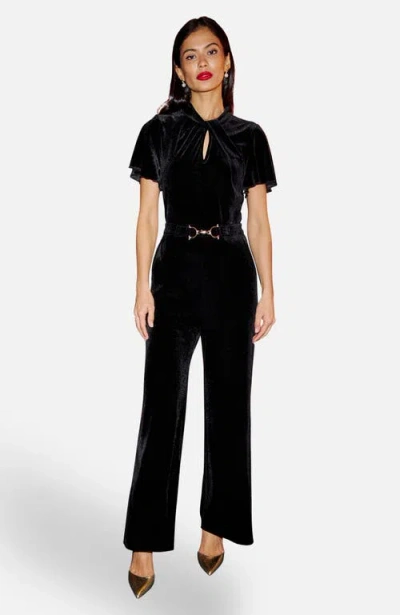 Yumi Velvet Jumpsuit With Buckle Detail In Black