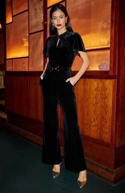 Yumi Velvet Jumpsuit With Buckle Detail In Black