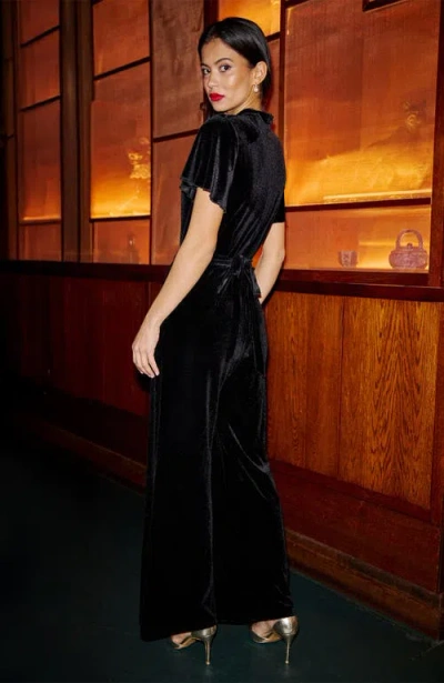 Yumi Velvet Jumpsuit With Buckle Detail In Black