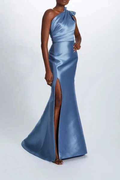 Amsale Mikado Draped Bodice Gown In Blue