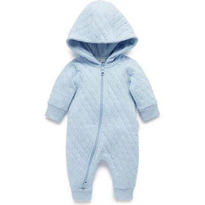 Purebaby Quilted Hooded Coverall Onsie In Blue
