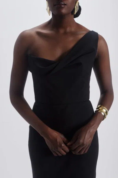 Amsale One Shoulder Draped Gown In Black
