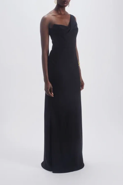 Amsale One Shoulder Draped Gown In Black