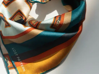 Lost Pattern Nyc "kiwi" Silk Bandana In Blue