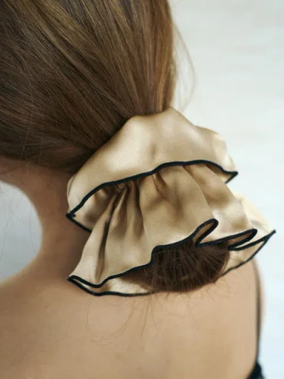 Lost Pattern Nyc "maxi Flower" Double-layer Oversized Silk Scrunchie In Brown