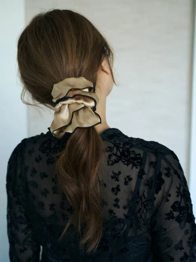 Lost Pattern Nyc "maxi Flower" Double-layer Oversized Silk Scrunchie In Brown