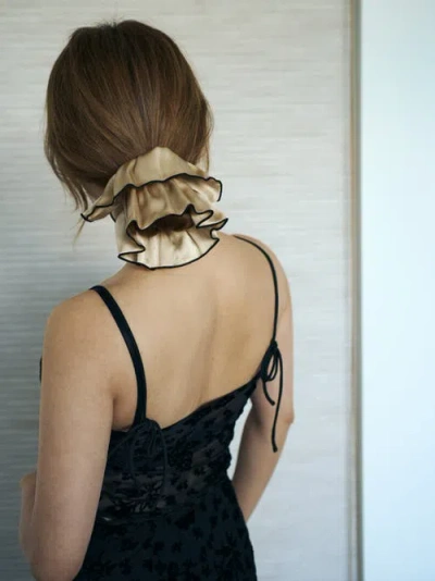 Lost Pattern Nyc "maxi Flower" Double-layer Oversized Silk Scrunchie In Brown