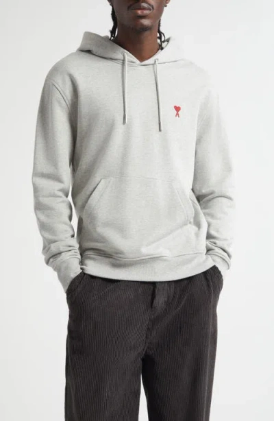 Ami Alexandre Mattiussi Pullover Hoodie With Drawstring And Embroidered Logo In Gray